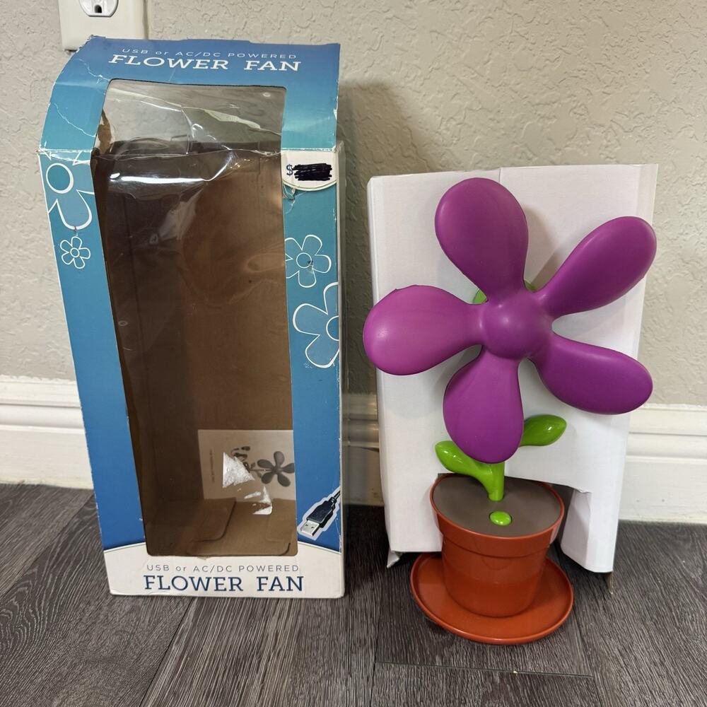 Vintage CVS Health Plastic Flower Pot Desk Fan USB Power Foam Blades WORKS